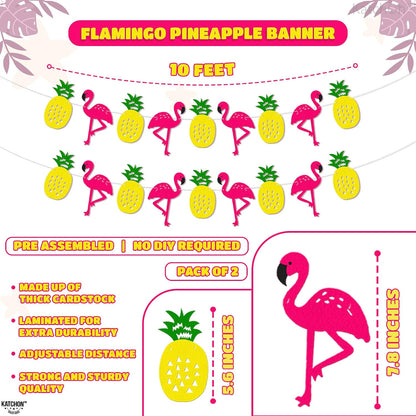 KatchOn, Felt Pineapple Flamingo Garland - 10 Feet, Pre-Strung | Banner for Flamingo Party Decorations | Pineapple Decor for Luau Decorations | Summer Party Decorations