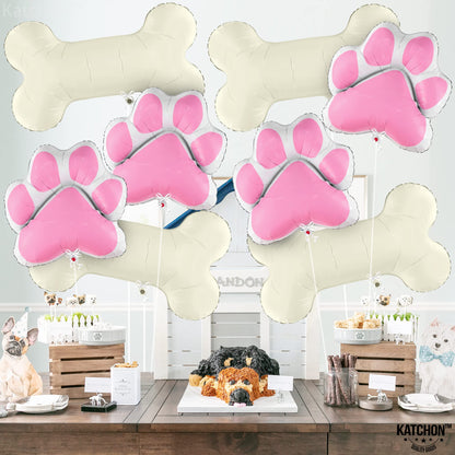 KatchOn, Pink Dog Bone Balloon - 32 Feet, 29 Inch, Pack of 8 | Dog Balloons for Birthday Party Decorations | Paw Print Balloons | Paw Party Balloon, Lets Pawty Birthday Decorations
