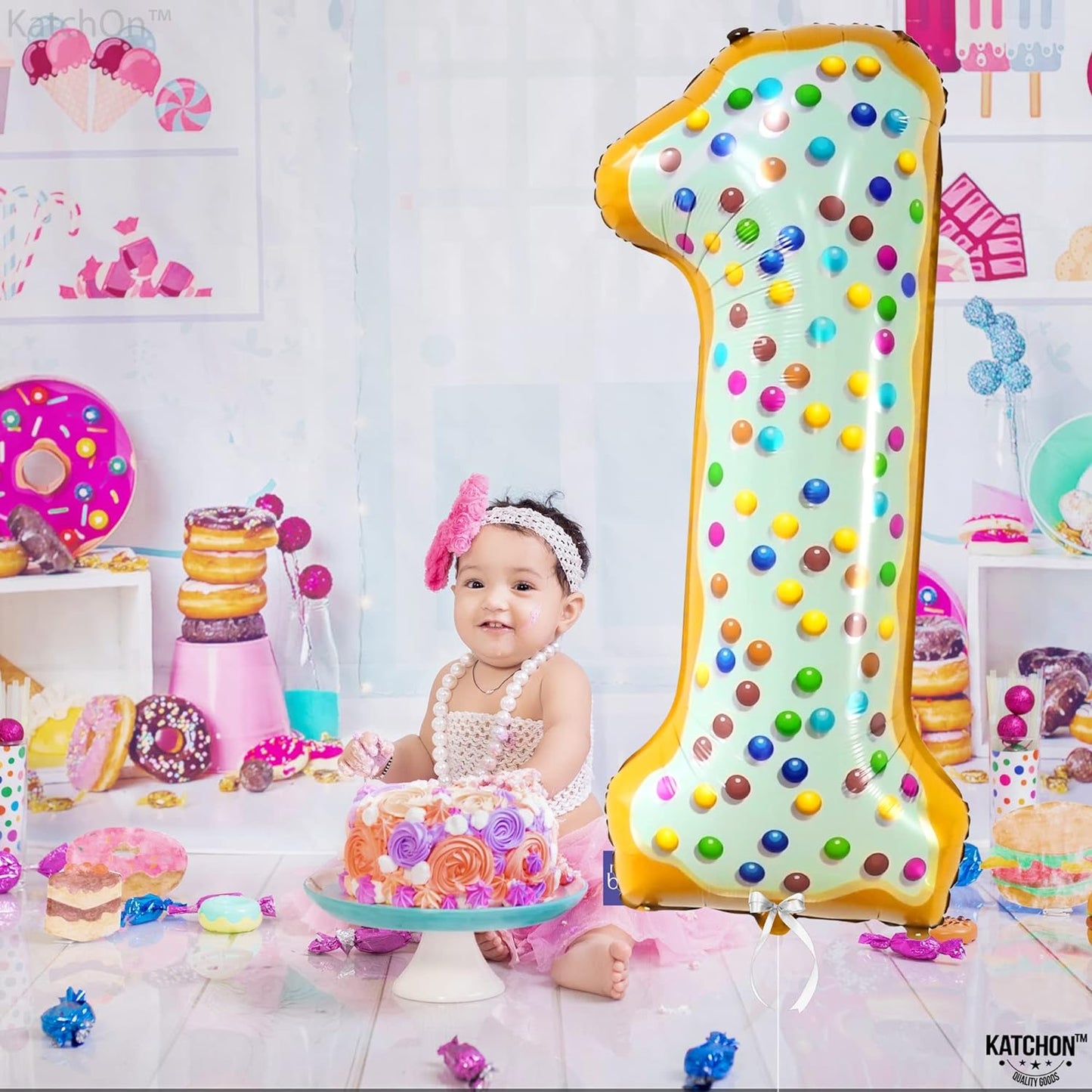 KatchOn, Giant One Donut Balloon - 40 Inch | Donut 1 Balloon | Sweet One Party Decorations | Sweet One Birthday Party Balloons | Number One Balloon, First Birthday Decorations, Donut Party Decorations