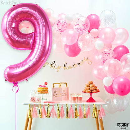 KatchOn, Giant Hot Pink Number 9 Balloon - 40 Inch | Foil 9 Birthday Balloon for 9th Birthday Decorations | 9th Anniversary Decoration | Hot Pink Party Decoration