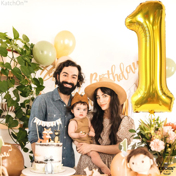 KatchOn, Gold One Balloon for First Birthday - 40 Inch | 1 Balloon for 1st Birthday | Number 1 Balloon for 1st Birthday Decorations for Boys | First Birthday Balloons, Wild One Balloons Decorations