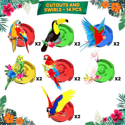 KatchOn Tropical Hanging Swirl Decoration, Pack of 20 | Jungle Decoration for Jungle Party Decorations, Tropical Birds Decorations