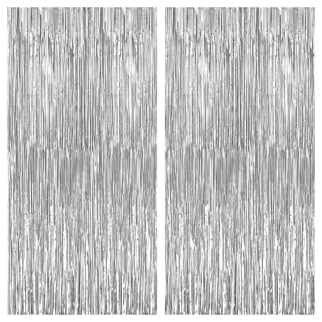 KatchOn, Metallic Silver Backdrop - Pack of 2 | Silver Streamers for Disco Party Decorations | Fringe Backdrop for Wedding, Anniversary, Birthday, New Year, Christmas, Bachelorette Party Decorations