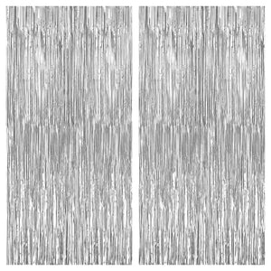 KatchOn, Metallic Silver Backdrop - Pack of 2 | Silver Streamers for Disco Party Decorations | Fringe Backdrop for Wedding, Anniversary, Birthday, New Year, Christmas, Bachelorette Party Decorations