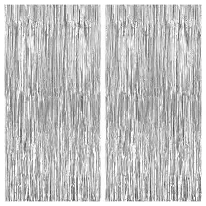 KatchOn, XtraLarge Silver Backdrop Curtain - 3.2x8 Ft, Pack of 2 | Silver Streamers Backdrop for Disco Party Decorations | Fringe Backdrop for Anniversary, Birthday Decoration | Halloween Decorations