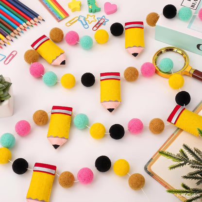 KatchOn Pre-Assembled Felt Pompom Pencil Banner for Back to School 8.2 Feet