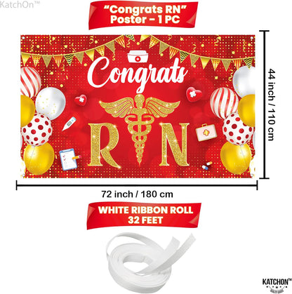 KatchOn Congrats RN Graduation Banner - Large 72x44 Inch | Red Nurse Banner | Nursing Party Decorations for Class of 2026 | Nurse 2026 Graduation Decorations