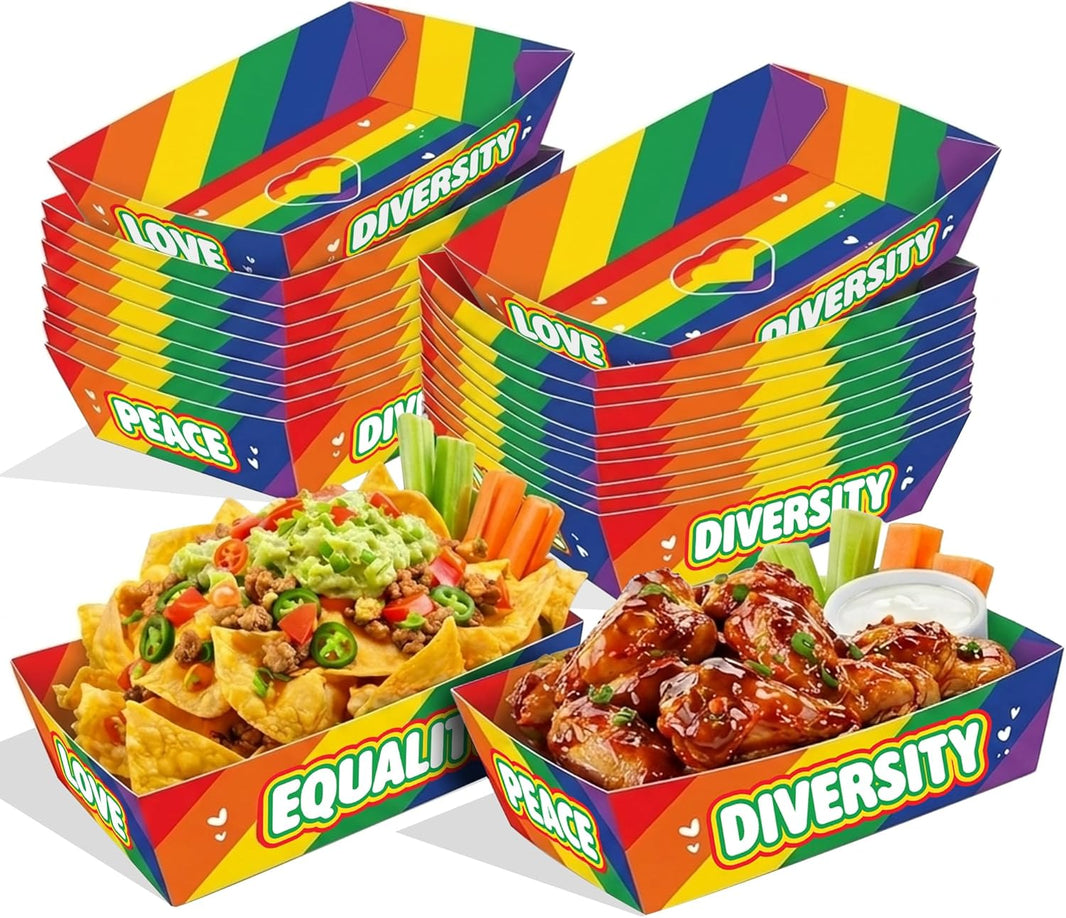 KatchOn, Pride Food Tray Disposable - Pack of 50 | Paper Boats for Rainbow Party Decorations, Pride Decorations | Nacho Serving Container for Rainbow Decoration, Gay Decor, LGBT Pary Supplies