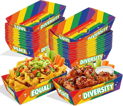 KatchOn, Pride Food Tray Disposable - Pack of 50 | Paper Boats for Rainbow Party Decorations, Pride Decorations | Nacho Serving Container for Rainbow Decoration, Gay Decor, LGBT Pary Supplies