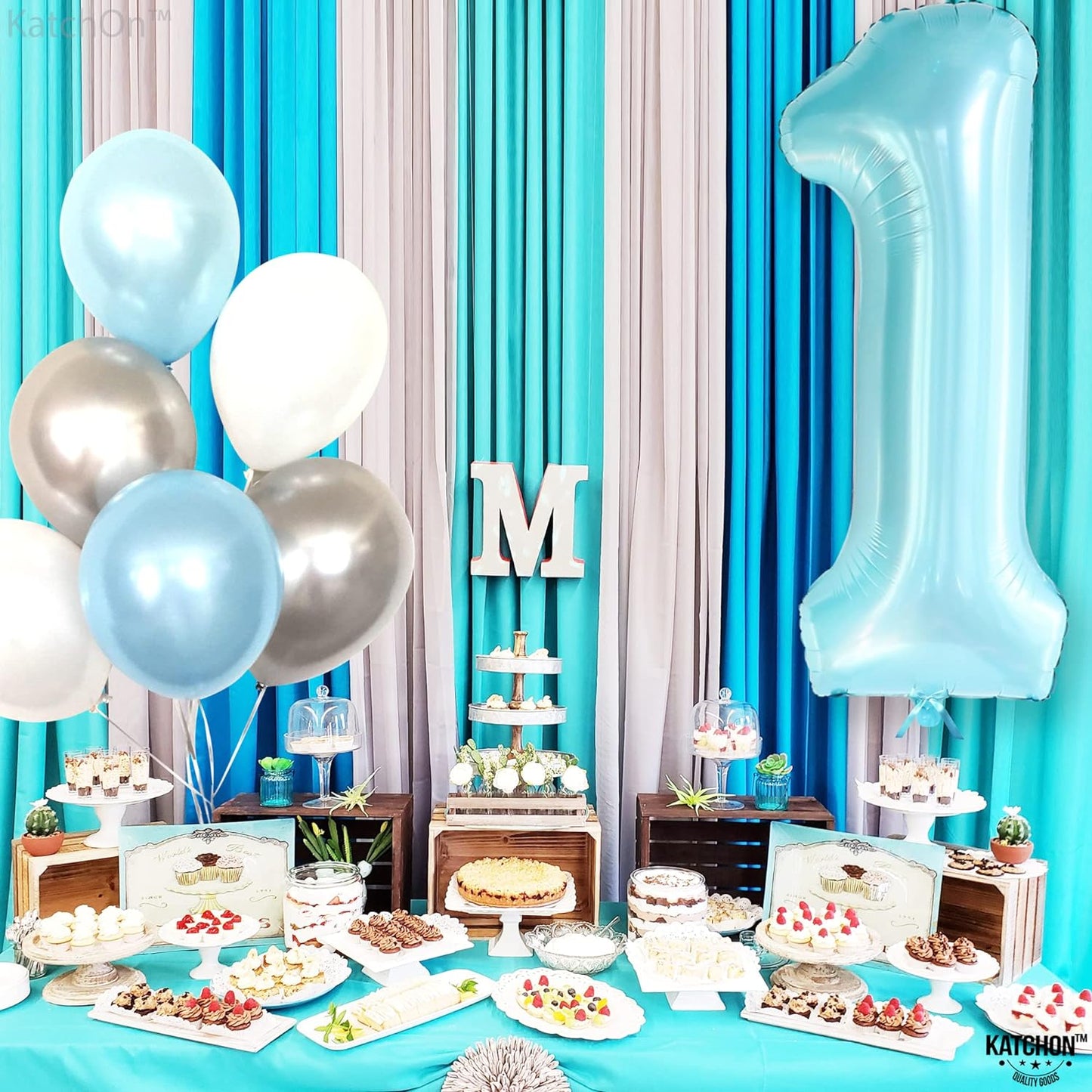 KatchOn, Giant Light Blue 1 Balloon - 40 Inch | 1 Balloon For First Birthday | Light Blue Number 1 Balloon for The Big One Surf Birthday Decorations | One Balloon, Blue 1 Balloon for First Birthday