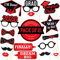 KatchOn, Graduation Photo Booth Props 2026 - Pack of 21 | Red and Black Graduation Decorations 2026, Grad Props for Photoshoot 2026 | Grad Photo Props, Grad Decorations Class of 2026