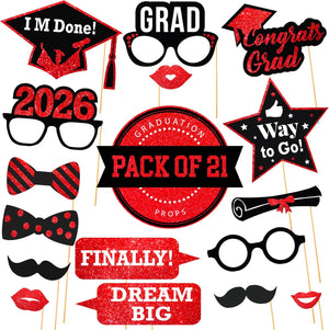 KatchOn, Graduation Photo Booth Props 2026 - Pack of 21 | Red and Black Graduation Decorations 2026, Grad Props for Photoshoot 2026 | Grad Photo Props, Grad Decorations Class of 2026