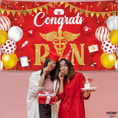 KatchOn Congrats RN Graduation Banner - Large 72x44 Inch | Red Nurse Banner | Nursing Party Decorations for Class of 2026 | Nurse 2026 Graduation Decorations