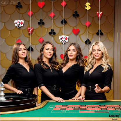 KatchOn, Casino Party Hanging Garlands - Pack of 8, Pre Strung | Casino Theme Garlands for Poker Night Birthday Supplies | Casino Theme Party Decorations