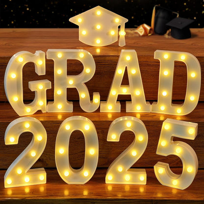 KatchOn, White Light Up 2025 Grad Sign - 8.5 Inch | 2025 Light Up Sign | Graduation Marquee 2025 for Graduation Decorations Class of 2025 | 2025 Grad Led Letters for Graduation Decorations 2025