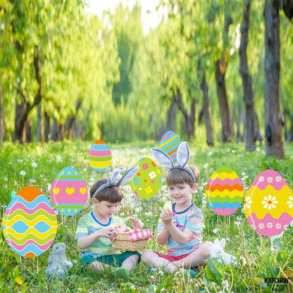 KatchOn, Easter Yard Signs Decorations Outdoor - 12 Inch, Pack of 12 | Easter Yard Decorations | Easter Egg Yard Sign | Outdoor Easter Decorations for Yard | Easter Yard Stakes, Easter Garden Stakes