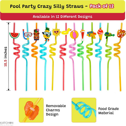 KatchOn Beach Theme Reusable Crazy Silly Straws, Pack of 24 | Summer Straws, Umbrella Straws, Pool Party Favors, Summer Beach Party Supplies, Hawaiian Birthday, Luau Party Decorations