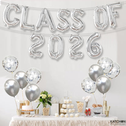 Graduation Decorations 2026 | Silver Class of 2026 Balloons - 16 Inch | Graduation Balloons Banners | Silver Graduation Decorations | Class of 2026 Banner for Class of 2026 Decorations, KatchOn