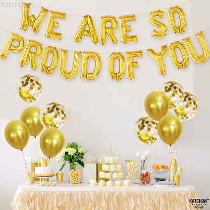 KatchOn, Gold We Are So Proud of You Balloons - 16 Inch, Graduation Latex and Confetti Balloons | Congratulations Balloons, Gold Graduation Decorations Class of 2024 | Gold 2024 Graduation Decorations