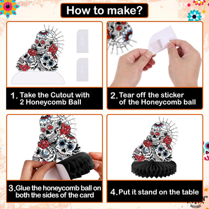 KatchOn, Day of The Dead Centerpieces - Pack of 12 | Halloween Centerpieces, Day of The Dead Decorations | Halloween Honeycomb, Day of The Dead Halloween Decorations | Dia De Los Muertos Decorations