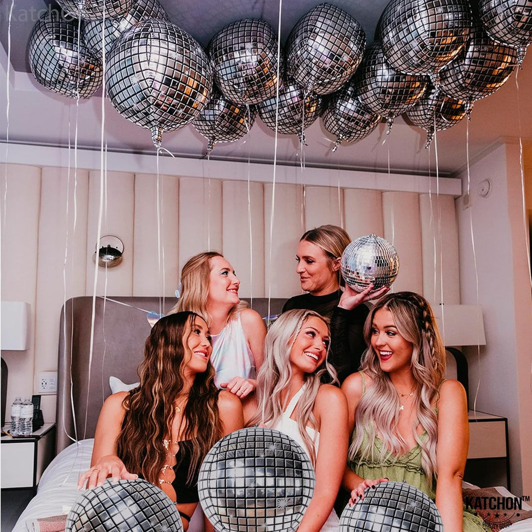 KatchOn, Silver Disco Ball Balloons Decorations - 22 Inch, Pack of 6 | 4D Sphere Disco Balloons for Disco Party Decorations | 70s Party Decorations, Disco Decorations | Mamma Mia Party Decorations