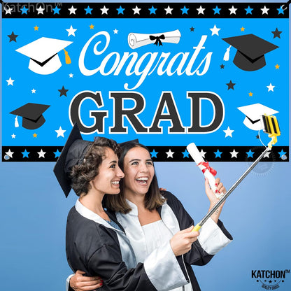 KatchOn, XtraLarge Congrats Grad Banner - 72x44 Inch, Graduation Banner | Congratulations Backdrop | Blue and Black Congrats Grad Decoration | Graduation Decorations 2026