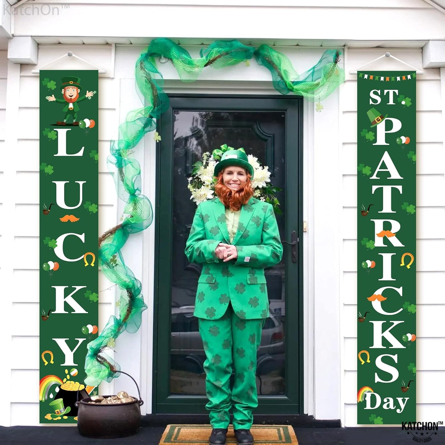 Huge, Lucky St Patricks Day Banner, 2 Pieces - 72x12 Inch | Happy St Patricks Day Banner, St Patricks Day Party Decorations | Lucky St Patricks Day Porch Sign, St Patricks Day Decorations for The Home