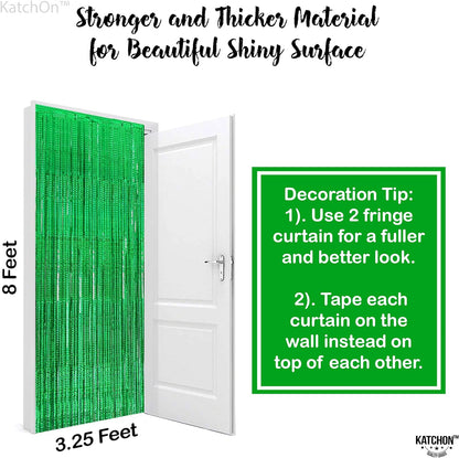 KatchOn Iridescent Green Streamers Backdrop - 6.4x8 Feet, Pack of 2 | Green Birthday Decorations | Green Backdrop, Jungle Party Decorations | St Patricks Day Backdrop for St Patricks Day Decorations