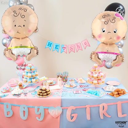 KatchOn, Baby Gender Reveal Balloons Set - 32 Inch, Pack of 2 | Baby Balloons, Gender Reveal Decorations | Baby Boy Balloons and Baby Girl Balloons, Twin Baby Shower Decorations | Boy Or Girl Balloon