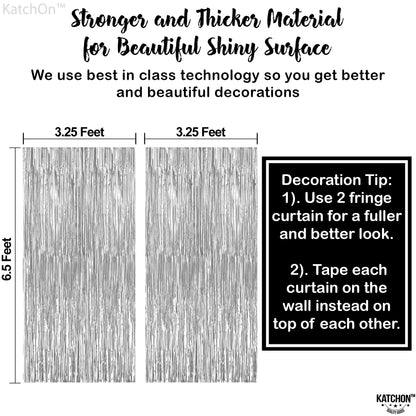 KatchOn, Metallic Silver Backdrop - Pack of 2 | Silver Streamers for Disco Party Decorations | Fringe Backdrop for Wedding, Anniversary, Birthday, New Year, Christmas, Bachelorette Party Decorations