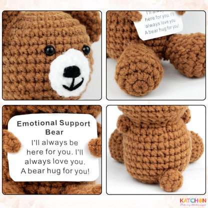 KatchOn, Emotional Support Crochet Teddy Bear | Crochet Animals with Positive Messages | Positive Crochet Animals, Coworker Gifts | Stuffed Animal | Emotional Support Bear