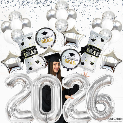 KatchOn, Silver 2026 Balloons Graduation Set - Pack of 35 | Graduation Decorations 2026, Congrats Grad Balloons 2026 Balloons, Confetti Balloons, Congrats Grad Balloons Decorations