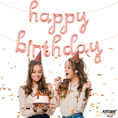 KatchOn, Rose Gold Happy Birthday Balloon Banner - 16 Inch | Foil Balloon for Birthday Decorations | Happy Birthday Sign Banner for Rose Birthday Decorations | Bday Decoration For Women, Girls