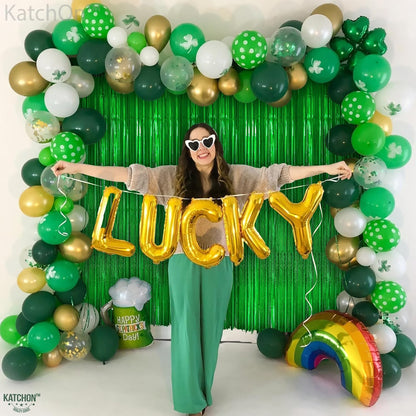 KatchOn Iridescent Green Streamer Backdrop - 6.4x8 Feet, Pack of 2 | Green Birthday Decorations | Green Backdrop, Jungle Party Decorations | Green Door Streamers for Green Streamers Party Decorations