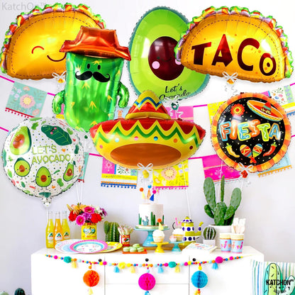 KatchOn, 7Pcs Big Mexican Fiesta Balloons | Fiesta Party Decorations | Mexican Balloons for Mexican Themed Party Decorations | Cinco De Mayo Balloons, Fiesta Party Balloons, Taco Balloons for Party
