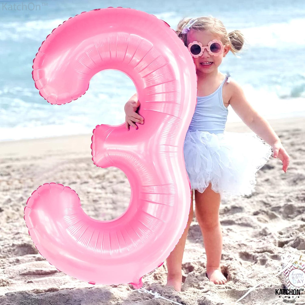 KatchOn, Giant Pink Number 3 Balloon - 40 Inch, 3rd Birthday Decorations for Girls | Pink 3 Balloon Number, Unicorn Birthday Decorations for Girls | Third Birthday Decorations Girl, 3 Year Old Balloon