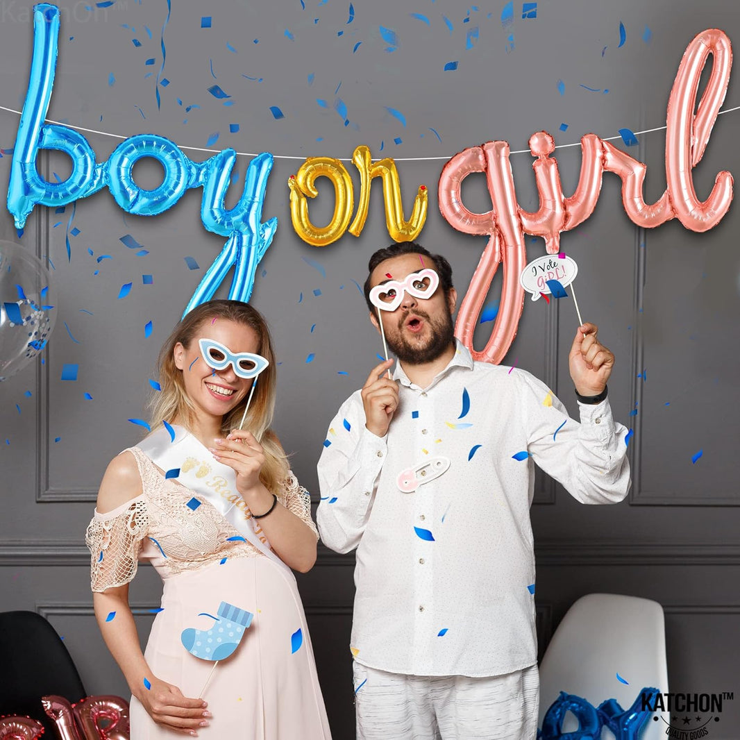 KatchOn, Boy or Girl Script Balloon - 36 Inch | Boy or Girl Balloons, Gender Reveal Decorations | Gender Reveal Sign, Baby Gender Reveal Balloons, Baby Shower Decorations | Boy Or Girl Script Balloon