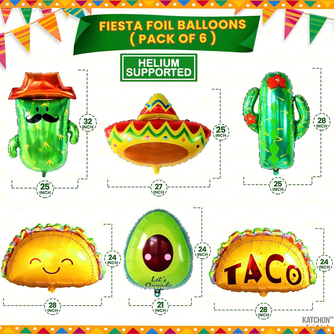 KatchOn, Fiesta Party Decorations - Big Set of 20 | Felt Mexican Banner for Fiesta Decorations | Taco Balloons, Fiesta Balloons for Taco Birthday Party Decorations | Cactus Balloons, Avocado Balloon