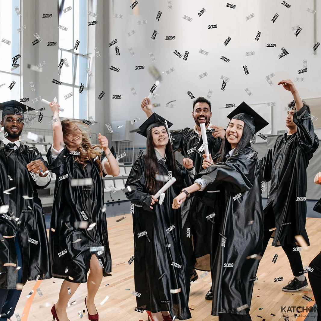KatchOn, Black and Silver 2026 Confetti - Pack of 500 | Graduation Confetti 2026, Balck and Silver Grad Party Supplies 2026, Graduation Decorations 2026, 2026 Graduation Table Decorations
