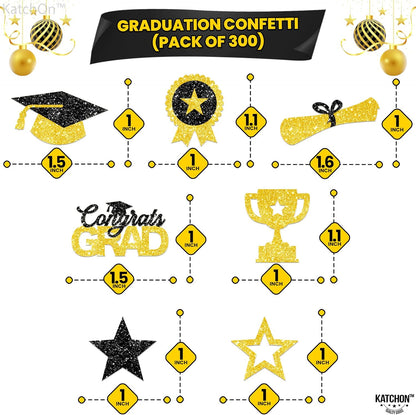 Graduation Decorations 2026 | Glitter, Black and Gold Graduation Confetti - Pack of 300 | Congrats Grad Confetti, Class of 2026 | Grad Hat, Star Confetti for Police Grad Decorations, KatchOn