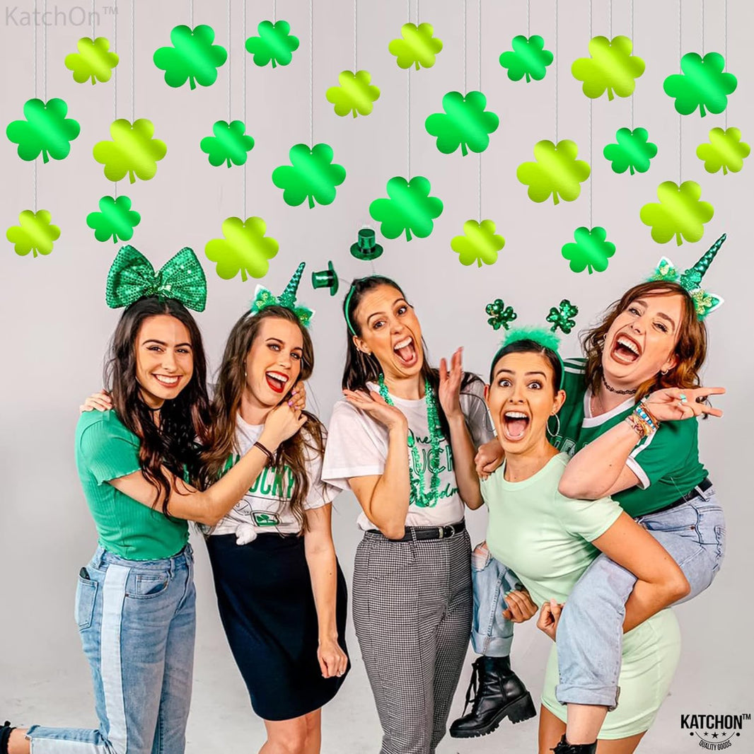 KatchOn, St Patricks Hanging Shamrocks Garland - Pack of 20, Large Hanging Shamrock Decorations | Neon Shamrock Cutouts, St Patricks Day Decorations | Foil Shamrocks Decorations, St Patricks Day Decor
