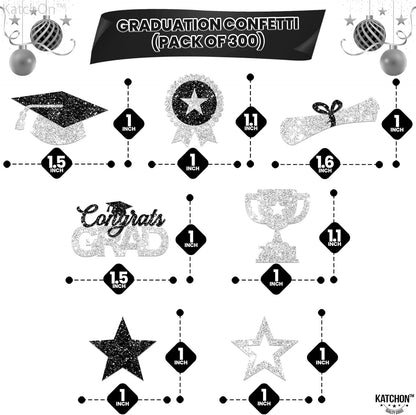 KatchOn, Glitter, Silver and Black Graduation Confetti - Pack of 300 | Graduation Hat, Star Confetti for Graduation Decorations 2026 | Congrats Grad Confetti for 2026 Graduation Table Decorations