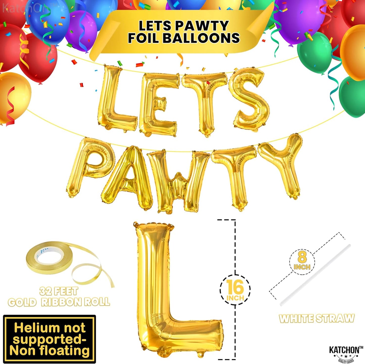 KatchOn, Lets Pawty Balloons Gold - 16 Inch | Lets Pawty Banner, Pawty Birthday Decorations | Dog Birthday Balloons, Lets Pawty Birthday Decorations | Dog Birthday Banner, Dog Birthday Party Supplies