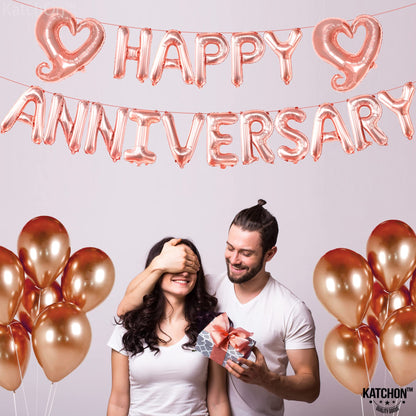 KatchOn Rose Gold Anniversary Balloons - 18 inch Letters, Hook Heart | Rose Gold Anniversary Banner & Backdrop