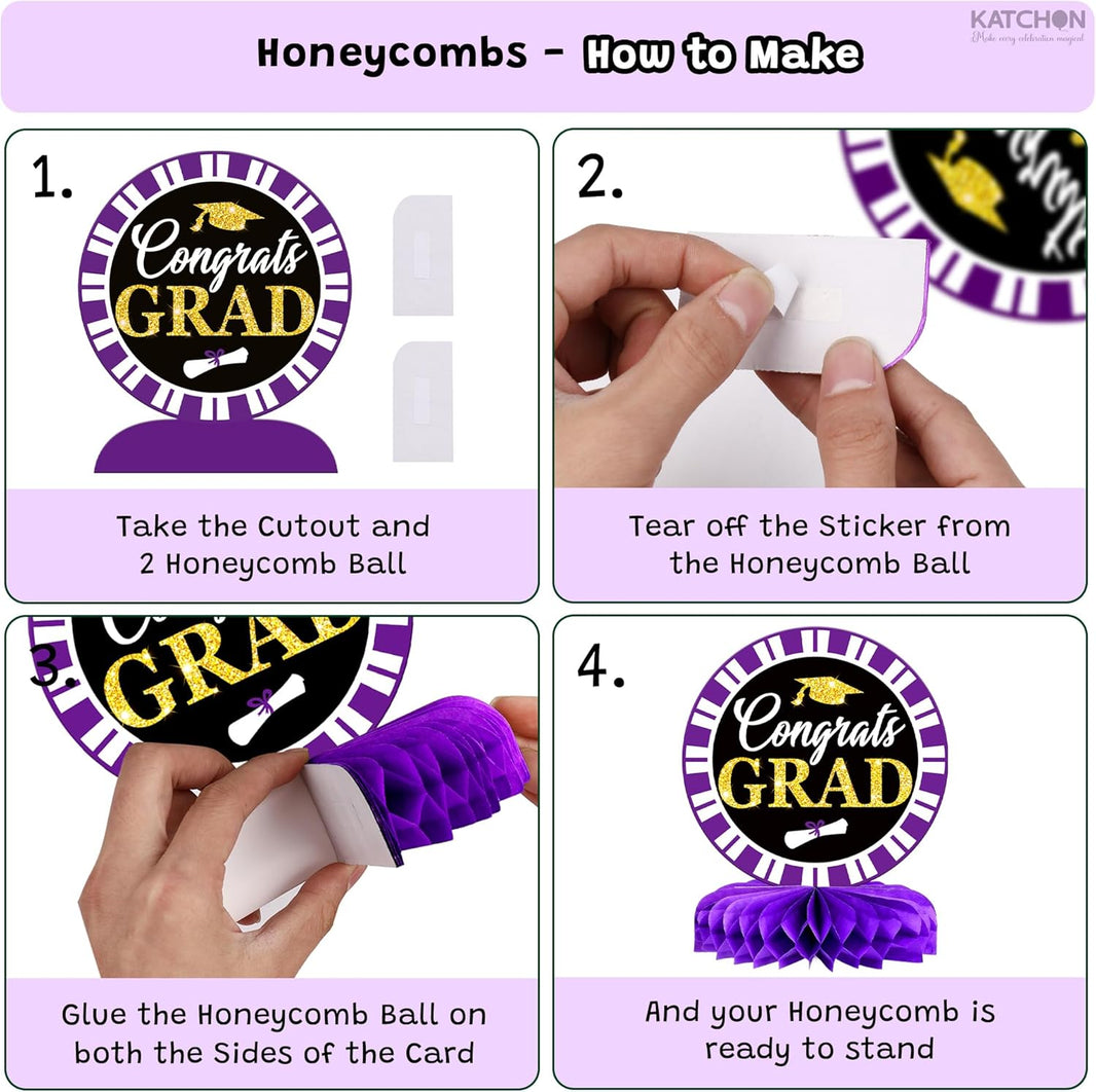 Katchon, Graduation Decorations 2026 | Purple and Gold Graduation Centerpieces for Tables 2026 - Pack of 9 | Graduation Table centerpieces