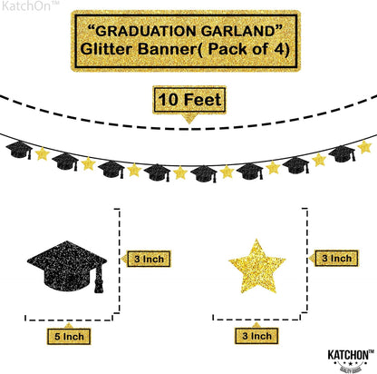 Graduation Decorations 2026, Graduation Cap Garland - 10 Feet, No DIY | Grad Garland Class of 2026, Black and Gold Grad Decorations 2026 | Grad Cap Decor for 2026 Graduation Decorations - KatchOn