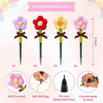 KatchOn Crochet Flower Ballpoint Pens - Pack of 4