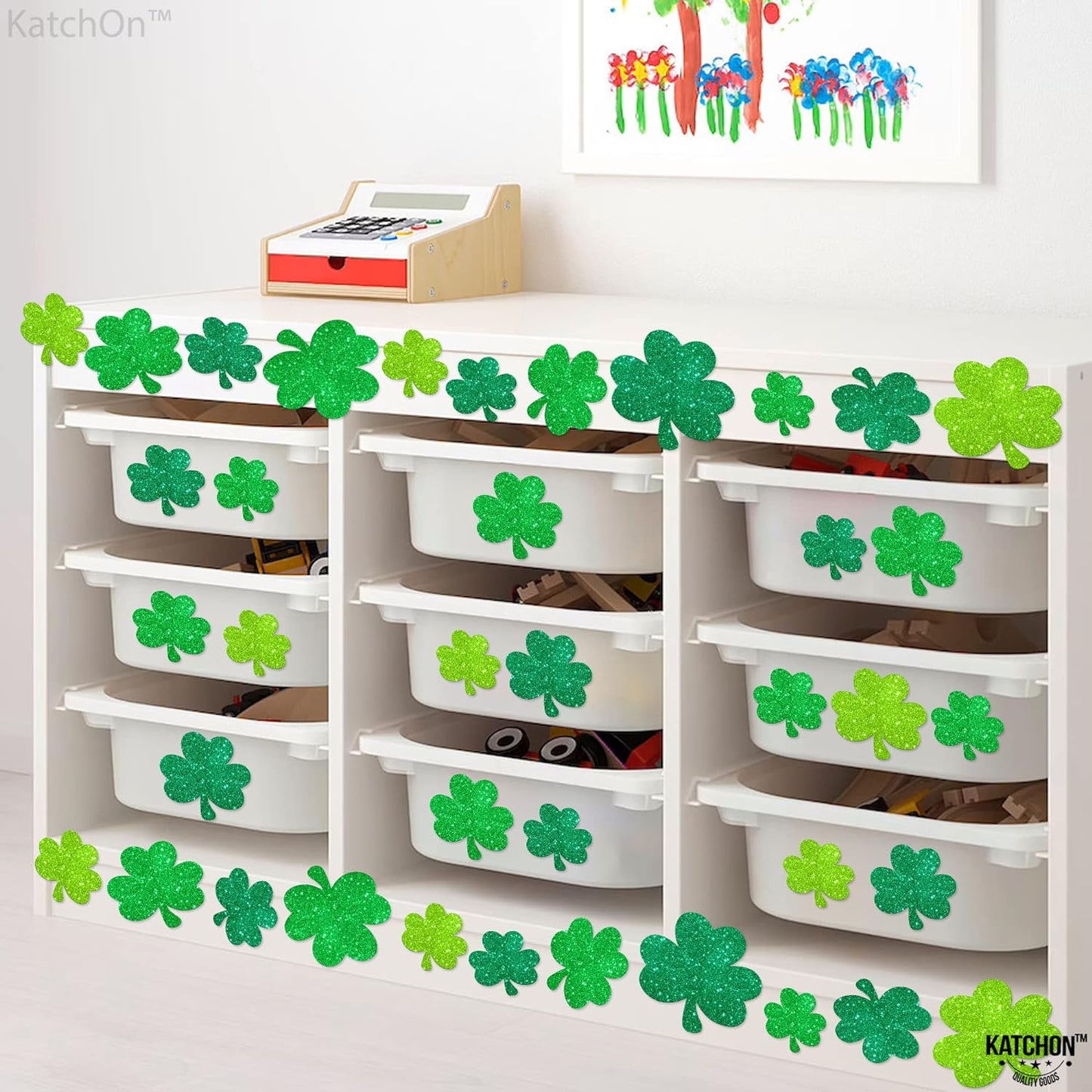 KatchOn, 45 Pieces Shamrock Cutouts for Shamrock Decorations - Glitter St Patricks Day Cutouts | St Patricks Day Decorations, St Patricks Day Bulletin Board Decorations | St Patricks Day Wall Decor