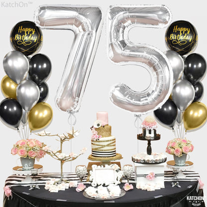 KatchOn, Giant Silver 75 Balloon Numbers - 40 Inch | Silver 75th Birthday Balloons, 75th Birthday Decorations | 75th Anniversary decorations | 75 Balloons for 75 Birthday Party Decorations