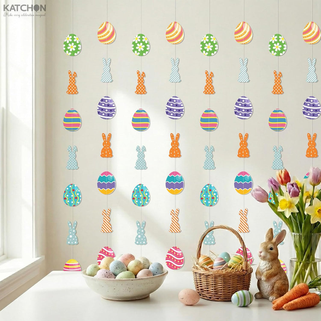 KatchOn, Easter Egg Garland for Mantle - Pack of 8, No DIY | Easter Garland for Easter Decor | Happy Easter Banner for Mantle | Easter Decorations for Home | Easter Garland Decorations